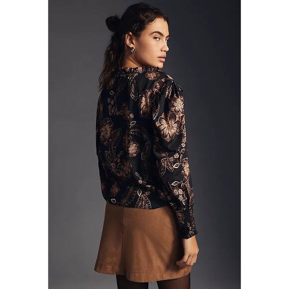 Misa Los Angeles Floral Print Long Sleeve Siena Blouse Top Black Women's Small - Picture 2 of 10